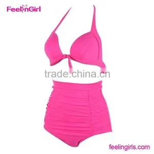 2016 Pink Halter Fashion Sexy Young Girls Swimsuit thumbnail-2