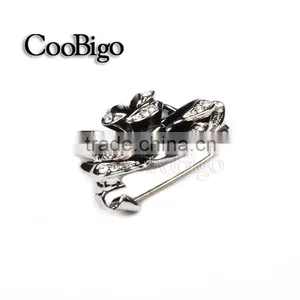 Fashion Jewelry Black Flower Rhinestone Brooches Pin Women Gift Dresses Hijab Scarf Apparel Accessories thumbnail-4