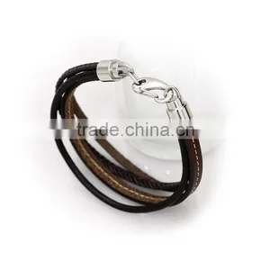 Dongguan Jewelry Factory Lobster Clasp Stainless Steel Bulk Leather Bracelet thumbnail-2