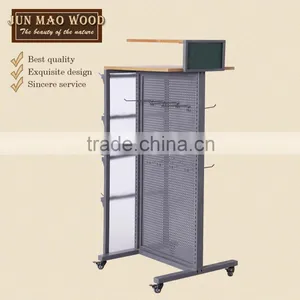 Clothing Store Wood And Iron Net Design Two Sided Slatwall Stand Display Rack. Color:Grey thumbnail-1