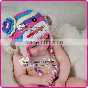 Monkey Shaped Knitting Baby Hat Handmade Crochet Hat With Tassel thumbnail-3
