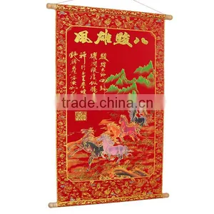 Chinese New Year Couplet Scroll Eight Horses With Shimmer Luminous Velvet Animal thumbnail-4