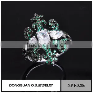 Costume Jewelry Supplies Fashion Black Gold Jewelry Green Stone Finger Ring thumbnail-1
