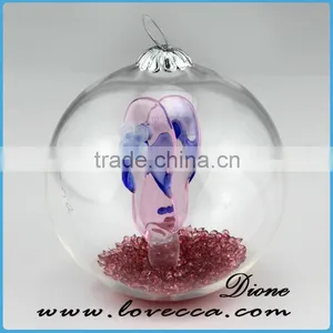 Pink and Blue Christmas Ornaments 2.75 Inches Glass Terrarium, Resin Diamond and Shoes Glass Ball thumbnail-6