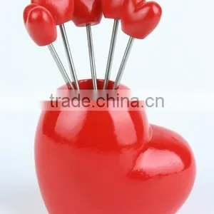 Factory Wholesale Stainless Steel Red Heart Shaped Fuit Fork Set thumbnail-6