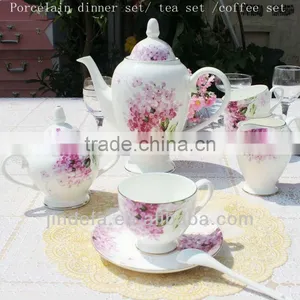 Flower Decal Printed 24pcs 17pcs 22pcs Porcelain Ceramic Tea Set thumbnail-1