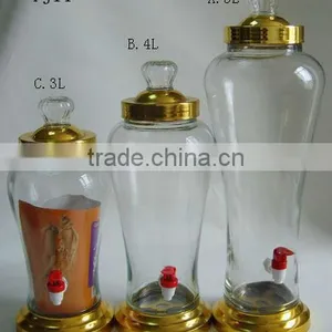 Clear Cylinder Glass Wine Jar With Tap thumbnail-1