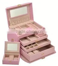 Leather Jewelry Box Watch Organizer Makeup Storage Case With Lock & Mirror thumbnail-1