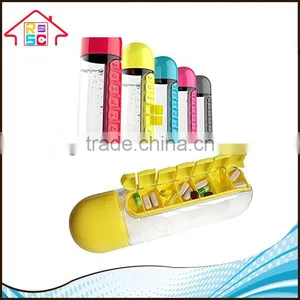 600ml Sport Water Bottle Built-in Daily 7 Daily Pill Box Vitamin Organizer thumbnail-4