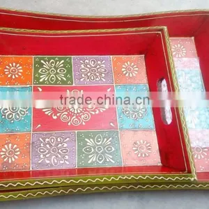 WOODEN PAINTED TRAY SET OF 2 thumbnail-1