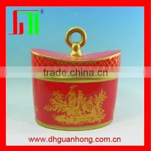 Full Printing Red Ceramic Candle With Lid thumbnail-1