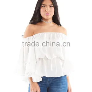 Latest Fashion Blouse Design Off Shoulder Sexy Ruffle Tops for Women Plus Size Tops Wholesale thumbnail-3