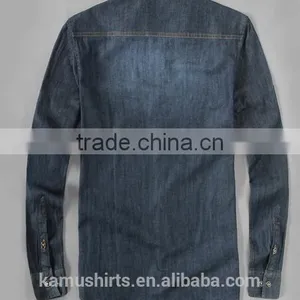 Mens Denim Shirt Long Sleeve Washed Denim Shirts Two Pockets Denim Shirts thumbnail-4