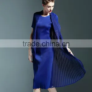 Wholesale England Style Chiffon Spliced Wrinkled Midi Dress for Lady thumbnail-3
