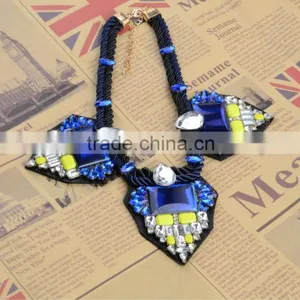 Fashion People Geometric Triangle Blue/yellow Gems Handmade Rope Chain Necklaces thumbnail-2