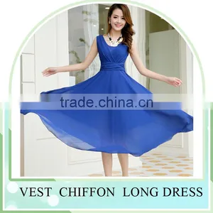 2016 Summer Hot Sale Sleeveless V Neck Long Dress Skirt for Girls Beach Dress thumbnail-4
