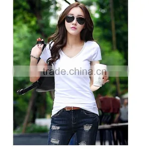 The New Spring and Summer 2017 Han Edition Cultivate One's Morality Show Thin Contracted V-neck ms Pure Color T-shirt With Short thumbnail-3