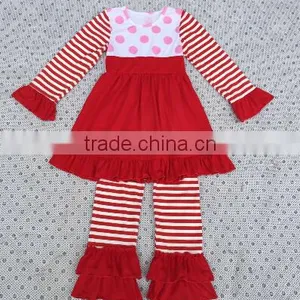 Children's Boutique Fall Clothing Set Polka Dots Red Dress Stripe Ruffle Pants Holiday Baby Girl Clothing Outfit thumbnail-1