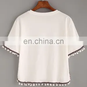 Lastest Clothing Short Sleeve O-neck Crop Top for Women CK013 thumbnail-3