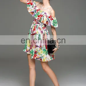 Ladies Cold Shoulder Cute Dress Casual Dress With Frill High Quality Dress thumbnail-5