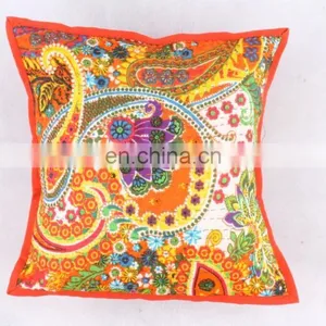 Hand-stitched Kantha Pillow Indoor & Outdoor-Indian Yellow Flowlers Kantha Cushion Covers-Kantha Pillow Covers Textile Art thumbnail-1