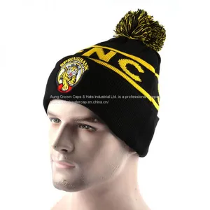 100%Acrylic Cheap Fur POM POM Beanies Knitted Hats thumbnail-2
