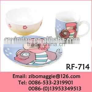 White Porcelain 3pcs Breakfast Set With Cartoon Design for Porcelain Children Tableware thumbnail-1