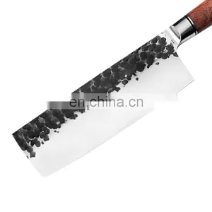 6.5 Inch Forged Hammered Stainless Steel Chef Knives Kitchen Cleaver Chopper Knife With Double Steel Head Rose Wood Handle thumbnail-2