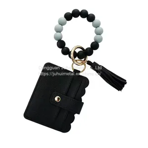 Women Silicone Key Ring Bracelet Keychain Wristlet Beaded Bangle Chains Key Chains thumbnail-1