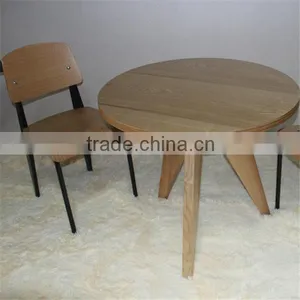 Jean Prouve Round 80cm Wood Dining Table thumbnail-1