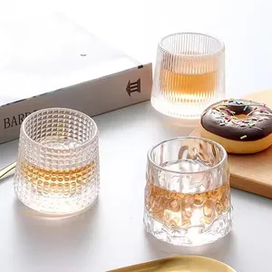 Creative Custom Logo Boxes Relief Decompression Embossed Crystal Whisky Glass Cup Rotating Whiskey Glasses Sets thumbnail-1