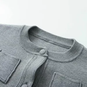 Spring 2025 New Women's Clothing European and American Style Belt Shoulder Pads, Flat Needle Long Sleeved Round Neck Jacket for Women thumbnail-3