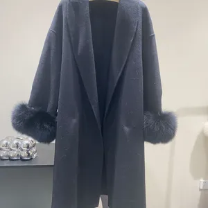 Zhou Miao's Same Style Wool Coat for Women Autumn/winter, High-end Style, Fox Fur Mid-length Woolen Coat With Cuffs, French Style thumbnail-2
