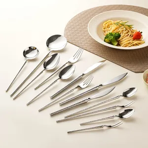 Ins Vintage Mirror 304 Stainless Steel Bark Texture Knife, Fork, Spoon, Western Food Spoon, Steak Knife, Fork, Dessert Spoon thumbnail-2