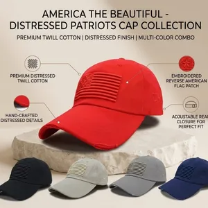 14 Years Certified Hat Manufacturer Custom Hats Embroidery Low MOQ Red 3D Puff Flag Patriotic Dad Hat thumbnail-1