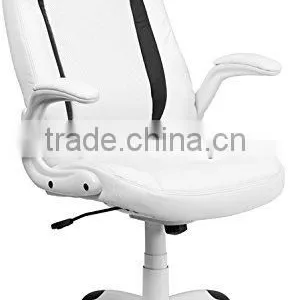 High Back White Leather Executive Swivel Office Chair With Flip-Up Arms Quality Choice thumbnail-1