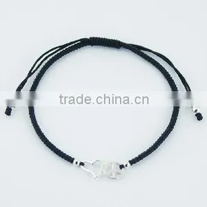 Open Work Silver Heart & Peace Symbol Macrame Bracelet thumbnail-1