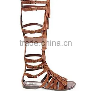 New Style Women Genuine Leather Gladiator Sandal Lace up Flat Knee High Sandal Boots thumbnail-3