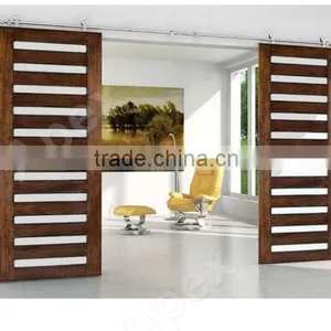 Simplicity Modern Style Sliding Wood Barn Door Grill Door Design Barn Door With Glass Supplier's Choice thumbnail-1