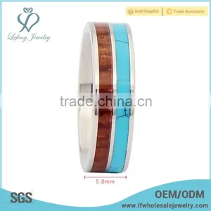 Wood Grain and Turquoise Inlay Matching Titamiun Ring,titanium Jewelry Allergy thumbnail-3
