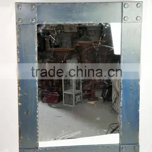 Antique Decorative Squares Metal Framed Wall Mirror With Small Steel Balls Designs at Sides thumbnail-1