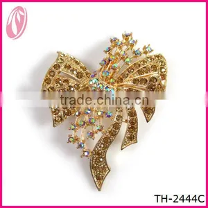 Glitter Golden Plated Brooch Crystal Embelished for Trendy Women thumbnail-1