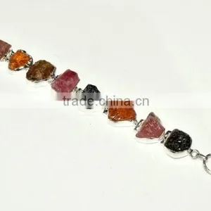 Raw Tourmaline Natural Gemstones 925 Sterling Silver Bracelet thumbnail-5
