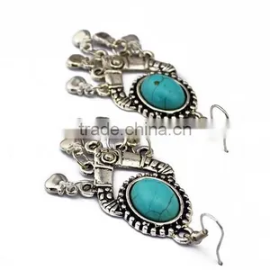 New Design Vintage Gold Plated Ginasy Bohemia Style Turquoise Drop Earrings thumbnail-2