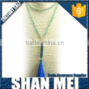Wood Beads Chain Leather Tassel Necklace For Women thumbnail-3