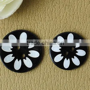 Black Big Size 2 Holes Japanese Agoya Shell Button With Flower Laser Engraved on thumbnail-1