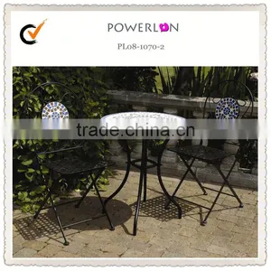 Antique White Metal Cafe Restaurant Table Chair thumbnail-1