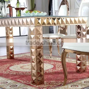 Stainless Steel Frame Adjustable Event Glass Dining Table thumbnail-3