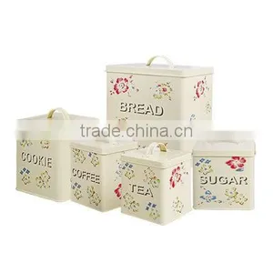 SET OF 5 Tin Metal Canister Set Flour Sugar Coffee Tea thumbnail-1