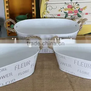 Best Selling Vintage Metal Flower Pots For Garden With Rope Handles thumbnail-3